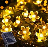 VOLTRONIC Napelemes fényfüzér 12 méter 100 db meleg fehér virág LED kültéri világítás vízálló dekoráció napelemes világítás