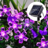 VOLTRONIC Napelemes fényfüzér 7 méter 50 db lila virág LED kültéri világítás vízálló dekoráció napelemes világítás
