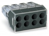 Wago 773-108 PUSH WIRE® csatlakozó kötődobozokhoz; tömör és sodrott vezetékekhez; max. 2,5 mm²; 8 vezeték; áttetsző készülékház; sötétszürke fedél