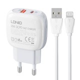 Wall charger LDNIO A2313C USB, USB-C 20W + USB to Lightning cable