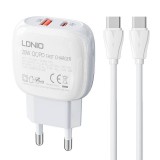 Wall charger LDNIO A2313C USB, USB-C + USB-C - USB-C cable