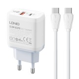 Wall charger LDNIO A2421C USB, USB-C 22.5W + USB-C - USB-C cable