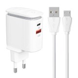 Wall charger LDNIO A2423C USB, USB-C + MicroUSB cable