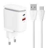 Wall charger LDNIO A2423C USB, USB-C + USB-C cable