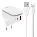 Wall charger LDNIO A2425C USB, USB-C+ Lightning cable