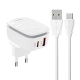 Wall charger LDNIO A2425C USB, USB-C + USB-C cable