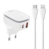 Wall charger LDNIO A2425C USB, USB-C + USB-C - Lightning cable