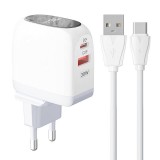 Wall charger LDNIO A2522C USB, USB-C 30W + USB-C cable