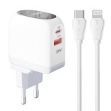 Wall charger LDNIO A2522C USB, USB-C 30W + USB-C - Lightning cable