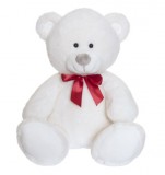Wally Mackó, fehér közepes 38 cm plüss, piros masnis (Fresh Kid 3326)