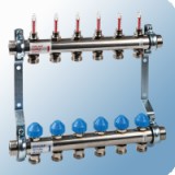 Watts szerelt osztó-gyűjtő pár áramlásmérővel, 8 körös, rozsdamentes acél, 1"-3/4"