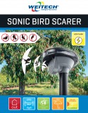 Weitech Ultrahangos madárriasztó, napelemes, /65 m2 területre/3 db 1,5V AA elem tartozék