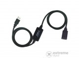 Wiretek USB A-A aktív hosszabbító kábel, 10m (apa/anya)