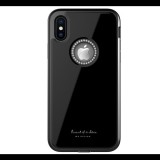 WK GINSTONE műanyag telefonvédő (közepesen ütésálló, üveg hátlap, strasszkő, logó kivágás) FEKETE [Apple iPhone XS 5.8] (5996457835713)