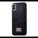 WK műanyag telefonvédő (műanyag hátlap, plüss bevonat) FEKETE [Apple iPhone XS 5.8] (5996457839834)