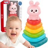 Woopie Baby szenzoros nyuszis piramis toronyépítő játék – 7 db, 6 hó+