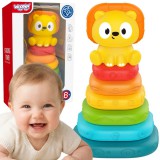 Woopie Baby szenzoros oroszlános piramis toronyépítő játék – 7 db, 6 hó+
