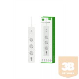 Woox Smart Home Elosztó - R6132 (3 db Schuko, IP20, 16A, 2xUSB2.0, 2xUSBC, energiafogyasztás monitoring, 1,5m)
