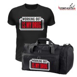 Working out is my drug fekete póló+ edzőtáska szett