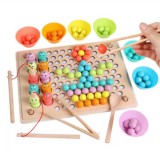 Woyoa Toys Factory Montessori Gyöngy mozaik és horgászós memória játék 3in1 fa fejlesztőjáték