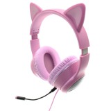WPower AKZ-023 vezetékes, LED-es macskafüles fejhallgató USB, pink