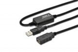 WIRETEK USB Hosszabbító Kábel A-A, aktív  (10 m) (VE594)