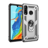 Xiaomi Mi A3 Lite, Műanyag hátlap védőtok, közepesen ütésálló, szilikon belső, telefontartó gyűrű, Defender, Ezüst