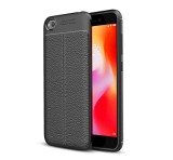 Xiaomi Redmi Go, TPU szilikon tok, bőrhatású, varrásminta, Fekete