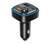 XO BCC08 bluetooth FM transmitter autós töltő 2 USB+Type-C aljzat (v5.0, 15W, gyorstöltő, LED kijelző) FEKETE