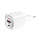 XO CE21 hálózati töltő adapter (USB-A+USB-C aljzat, 30W, GaN, fehér)