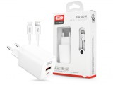 XO hálózati töltő adapter Type-C + USB bemenettel + Type-C - Lightning kábel - 30W - XO L96 Quick Charger Suit PD.3.0, QC3.0 - fehér
