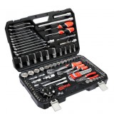 YATO Dugókulcs készlet autószerelőknek 126 részes 1/2 col: 20-32 mm, 1/4 col: 4-13 mm, 3/8 col: 9-19 mm CrV