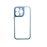 YOOUP Matt 0.38 mm vastag átlátszó TPU telefontok iPhone 13 Mini világoskék kerettel
