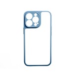 YOOUP Matt 0.38 mm vastag átlátszó TPU telefontok iPhone 13 Mini világoskék kerettel