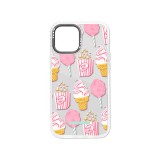 YOOUP Mintás telefontok Popcorn iPhone 13 Pro Max átlátszó háttérrel fehér kerettel