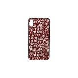 YOOUP Üveges hátlappal rendelkezó telefontok apró karácsonyi mintával iPhone XS Max piros-fehér
