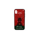 YOOUP Üveges hátlappal rendelkezó telefontok karácsonyi mintával Love Rudolf rénszarvas iPhone X/XS piros