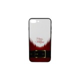 YOOUP Üveges hátlappal rendelkezó telefontok mikulás szakáll mintával (Karácsonyi) iPhone 7 Plus/8 Plus piros