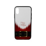 YOOUP Üveges hátlappal rendelkezó telefontok mikulás szakáll mintával (Karácsonyi) iPhone X/XS piros