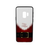 YOOUP Üveges hátlappal rendelkezó telefontok mikulás szakáll mintával (Karácsonyi) Samsung Galaxy S9 G960 piros