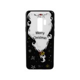 YOOUP Üveges hátlappal rendelkezó telefontok mikulás szakáll mintával (Karácsonyi) Samsung Galaxy S9 Plus G965 fekete