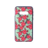 YOOUP Üveges hátlappal rendelkezó telefontok rózsa mintával zöld háttérrel Samsung Galaxy S10E G970F