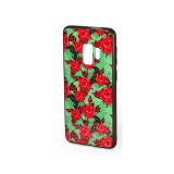 YOOUP Üveges hátlappal rendelkezó telefontok rózsa mintával zöld háttérrel Samsung Galaxy S9 G960