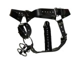 ZADO - bőr tanga dildóval, 3 péniszgyűrűvel