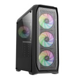 Zalman N5 MF számítógépház, ATX mid torony, 4x120mm RGB ventilátor, fekete