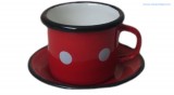 Zománcozott retro kávés csésze aljjal 50 ml piros pöttyös