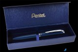 Zseléstoll, 0,35 mm, rotációs, diplomatakék tolltest, PENTEL 'EnerGel BL-2007' fekete, ajándék kék betéttel