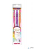 Zseléstoll készlet, 0,25 mm, nyomógombos, ZEBRA "Sarasa Clip Sunset", 3 különböző szín