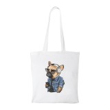 Zsona Dekor Francia bulldog zenét hallgat - Bevásárló táska fehér