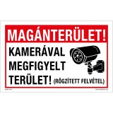 Zsona Dekor Magánterület! Kamerával megfigyelt terület! Műanyag tábla 160x250 mm